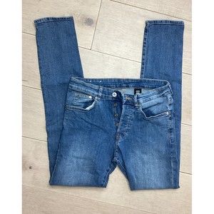 HM H& M Men low-rise jeans washed stretch denim button fly skinny legs 29/34